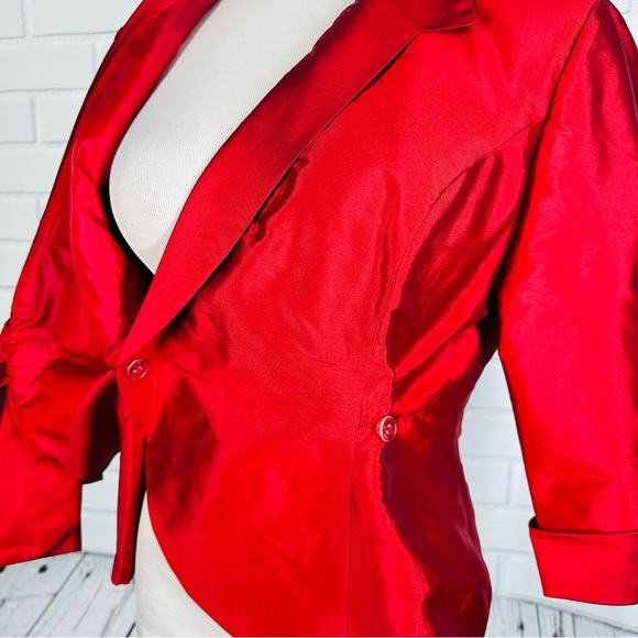 Alex Evenings Red Taffeta Bow Jacket - Size Medium - Picture 7 of 16